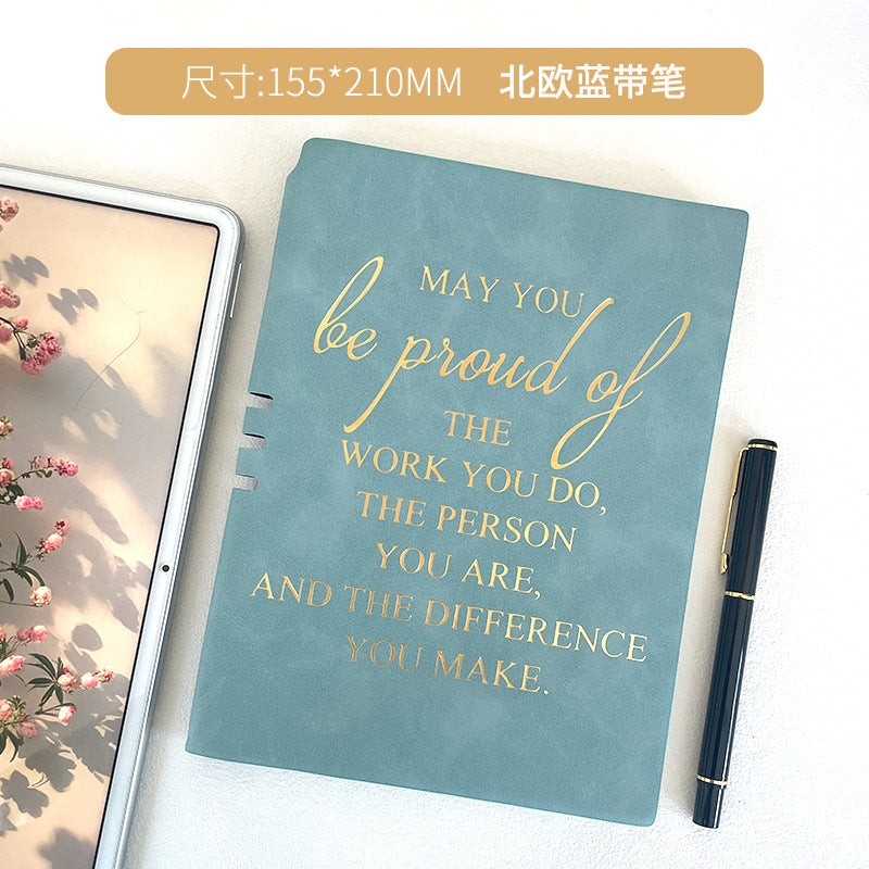 Wholesale ncentive Notebook with Pen Insertable Simple Leather-Covered High-Value Handbook Notepad